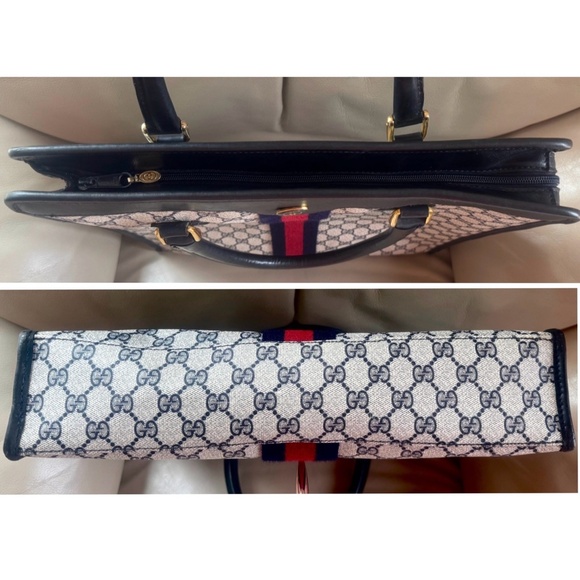 Rare Authentic Vintage Gucci Ophidia Web Monogram Canvas Black Leather Tote Bag - Picture 5 of 12